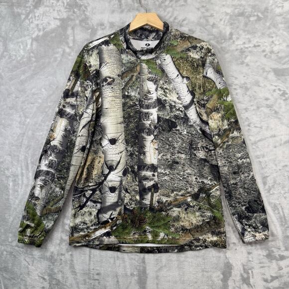 Mossy Oak Top Mens Medium Camo Mock Neck Long Elastic Sleeve Hunting Outdoor - Picture 1 of 10